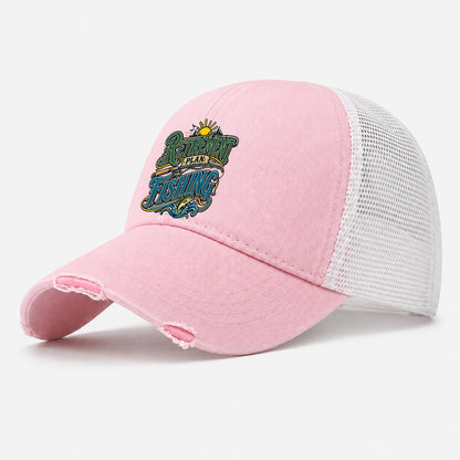 Retirement Plan Fishing Retired Living Washed Trucker Hat – Light Pink