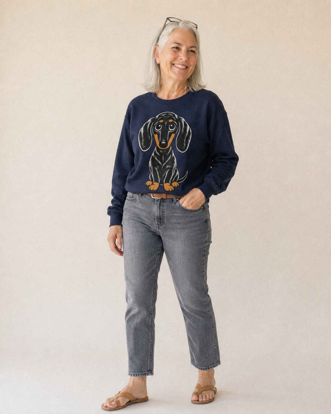 Retro Dachshund Fleece Sweatshirt – studio model photo