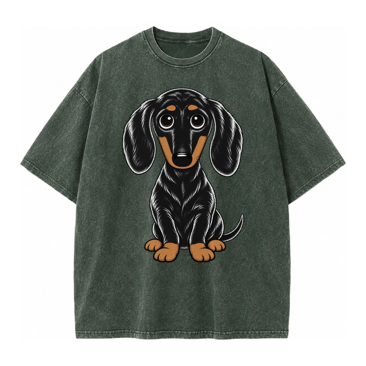 Retro Dachshund Vintage T-shirt – Forest Mist(Green)