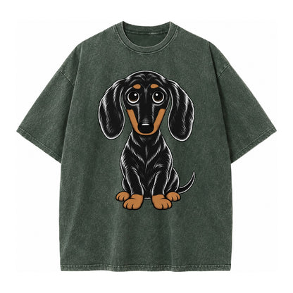 Retro Dachshund Vintage T-shirt – Forest Mist(Green)