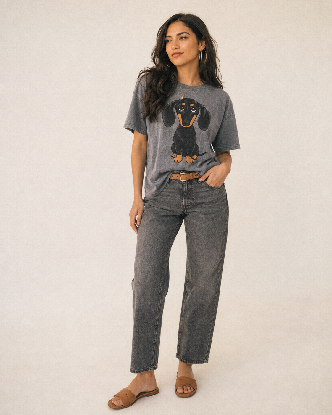 Retro Dachshund Vintage T-shirt – studio model photo