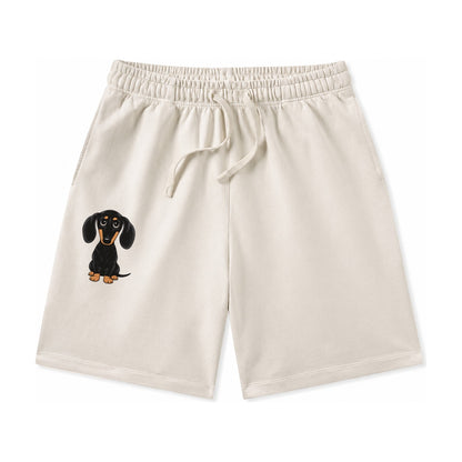 Retro Dachshund Washed Shorts – Beige