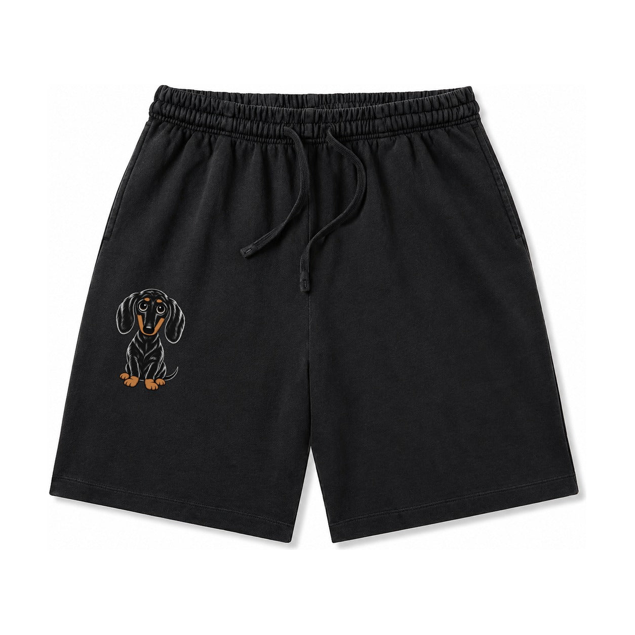 Retro Dachshund Washed Shorts – Black