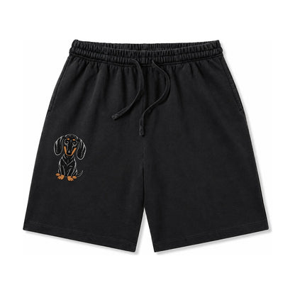 Retro Dachshund Washed Shorts – Black