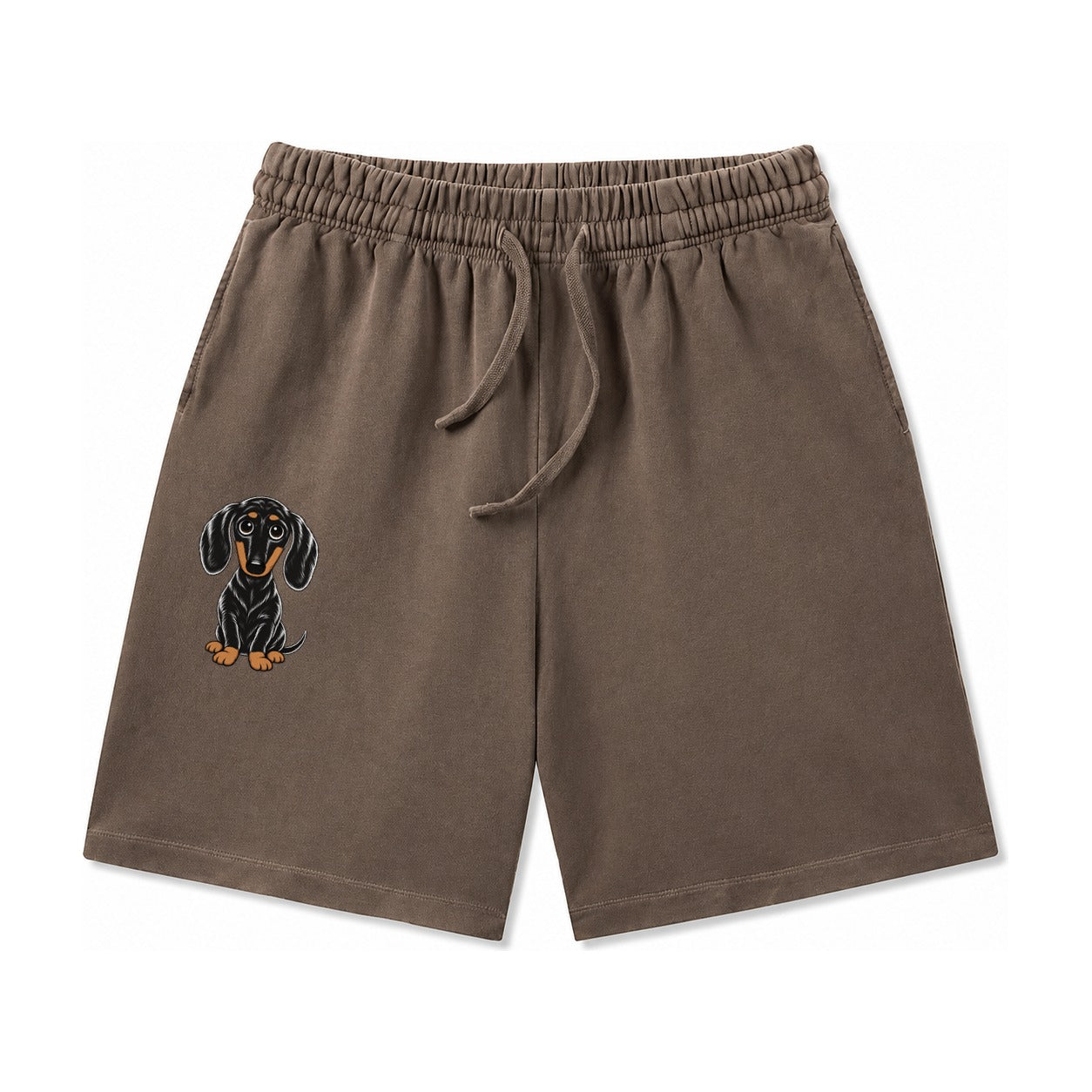 Retro Dachshund Washed Shorts – Coffee
