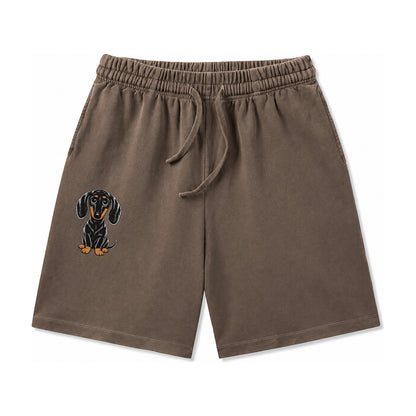 Retro Dachshund Washed Shorts – Coffee
