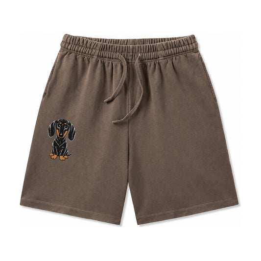 Retro Dachshund Washed Shorts – Coffee
