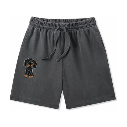 Retro Dachshund Washed Shorts – Dark Gray