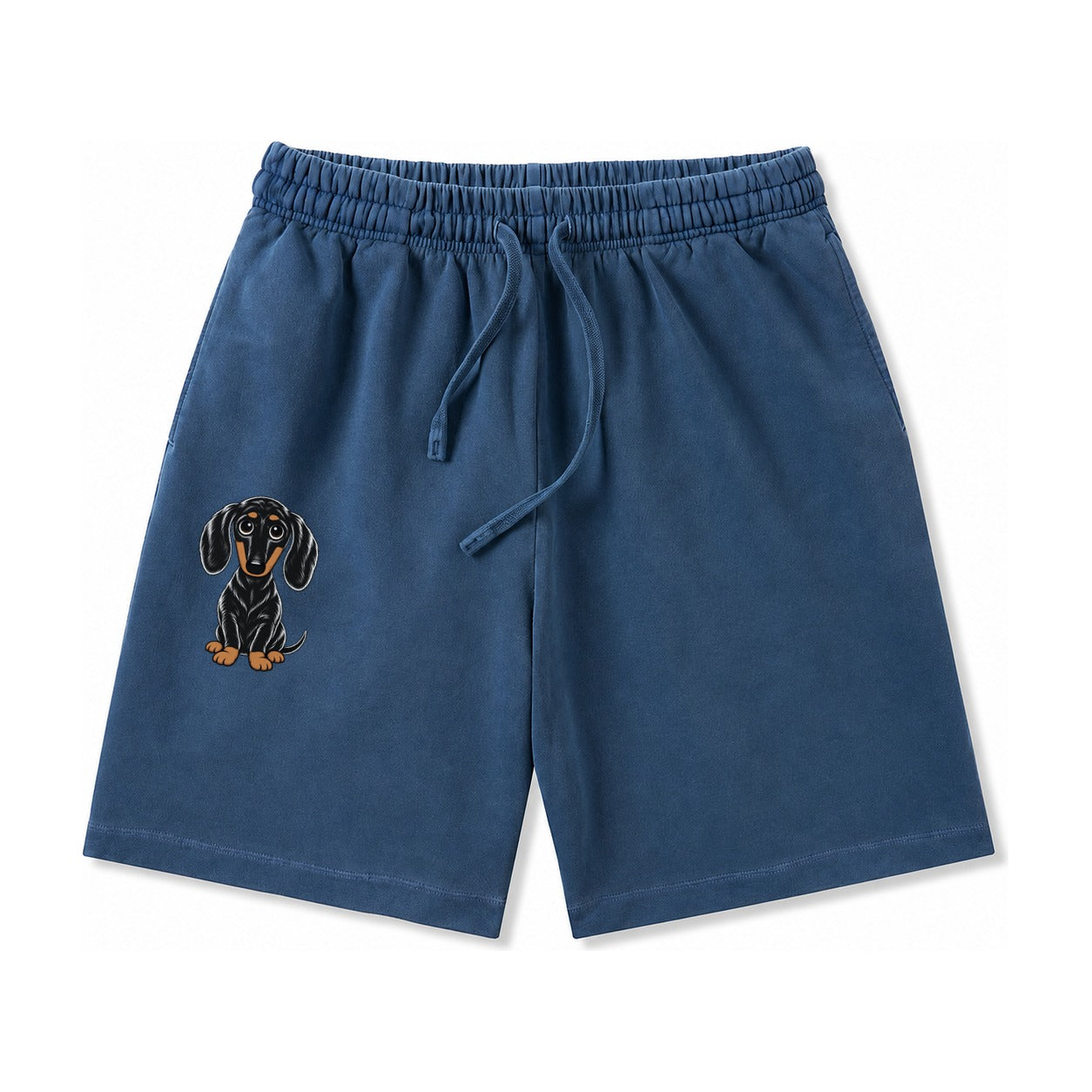 Retro Dachshund Washed Shorts – Denim Blue