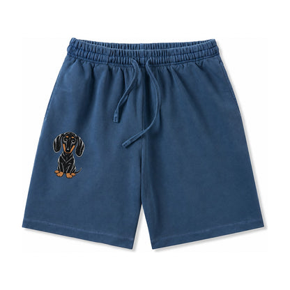 Retro Dachshund Washed Shorts – Denim Blue