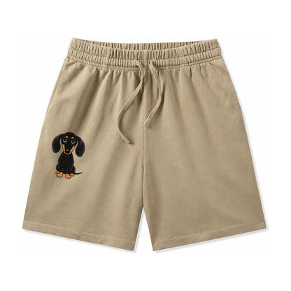 Retro Dachshund Washed Shorts – Khaki