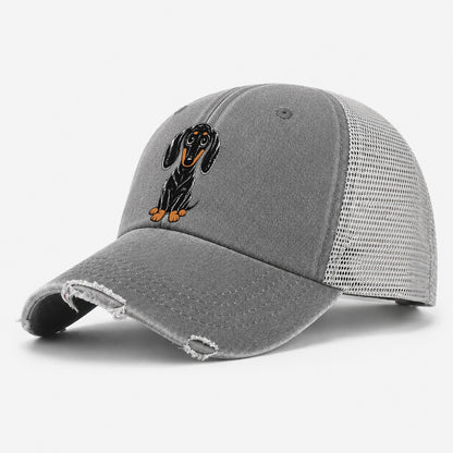 Retro Dachshund Washed Trucker Hat – Grey