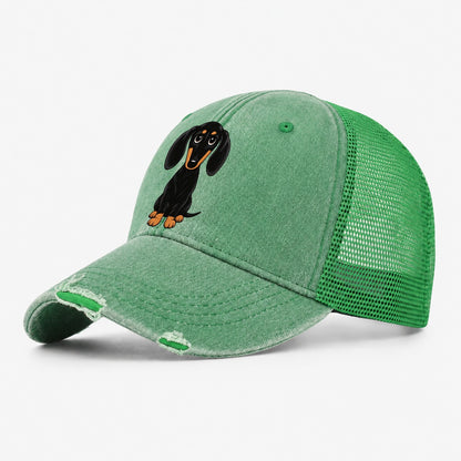 Retro Dachshund Washed Trucker Hat – Ink Green