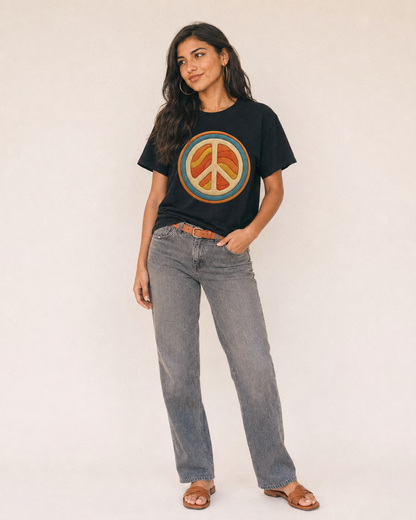 Retro Peace Harmony Classic T-shirt – studio model photo