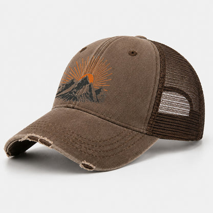 Retro Sunburst Peaks Washed Trucker Hat – Coffee
