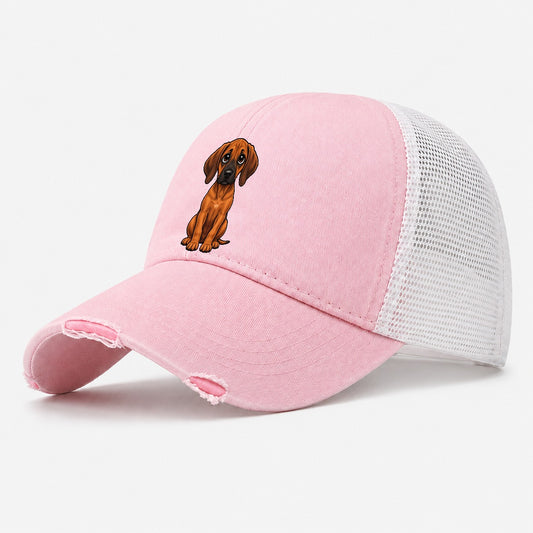 Rhodesian Ridgeback Sitting Sweetheart Washed Trucker Hat – Light Pink