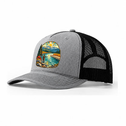 River Bend Fly Water Fishing Club Trucker Hat – Sport Grey Black