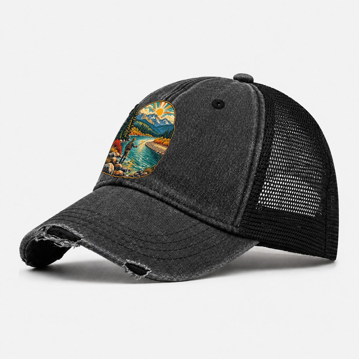 River Bend Fly Water Fishing Club Washed Trucker Hat – Black