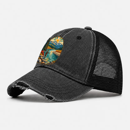 River Bend Fly Water Fishing Club Washed Trucker Hat – Black
