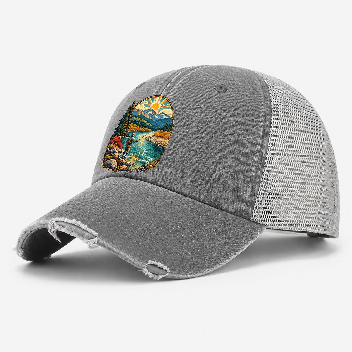 River Bend Fly Water Fishing Club Washed Trucker Hat – Grey