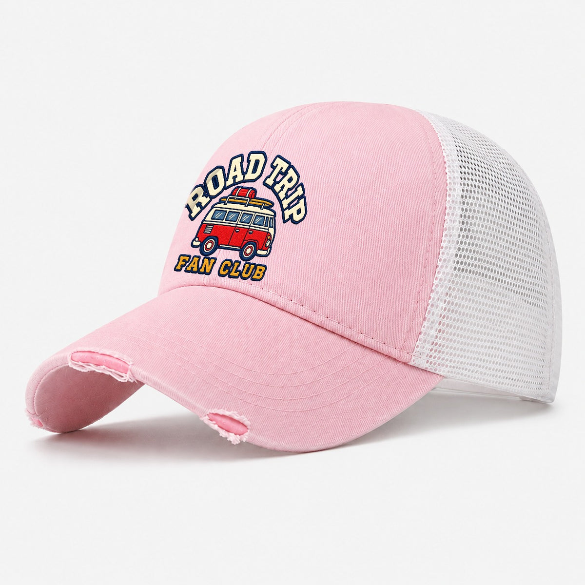 Road Trip Fan Club Washed Trucker Hat – Light Pink