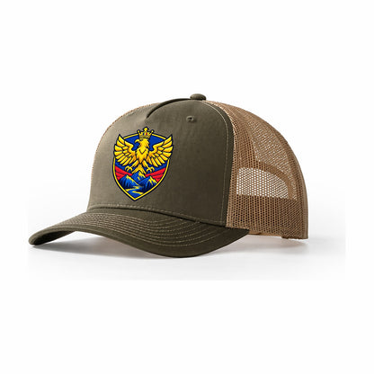 Romania Minimal Emblem Country Logos Trucker Hat – Olive Khaki