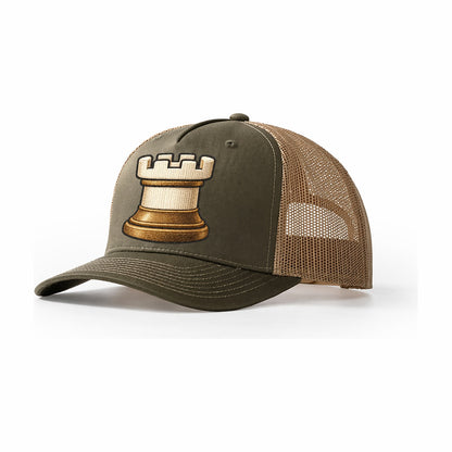 Rook Castle Token Board Games Trucker Hat – Olive Khaki