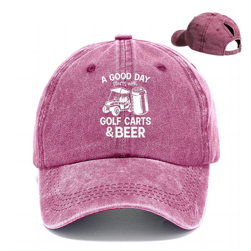 Gorra de béisbol con cola de caballo para mujer en primavera y verano: un buen día empieza con carritos de golf y cerveza.