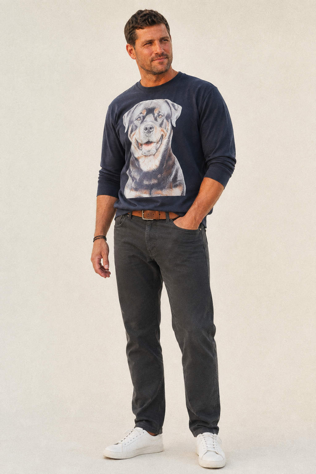 Rottweiler Powerful Guardian Fleece Sweatshirt – studio model photo