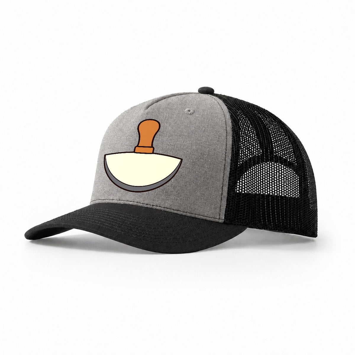 Round Knife Study Leathercraft Trucker Hat – Grey Black