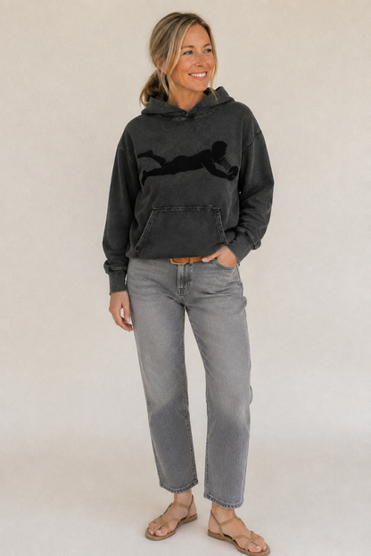 Rugby Player Diving For Try Vintage Washed Hoodie – studio model photo
