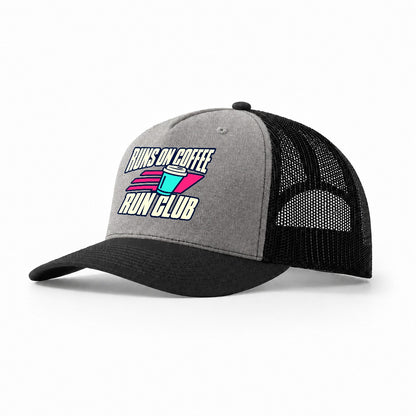 Runs On Coffee Run Club 90S Running Clubs Trucker Hat – Grey Black