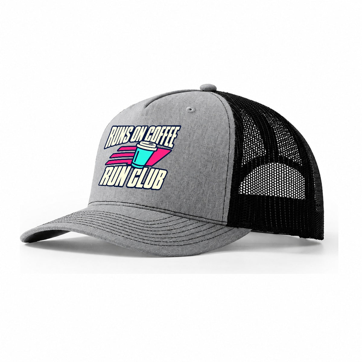 Runs On Coffee Run Club 90S Running Clubs Trucker Hat – Sport Grey Black