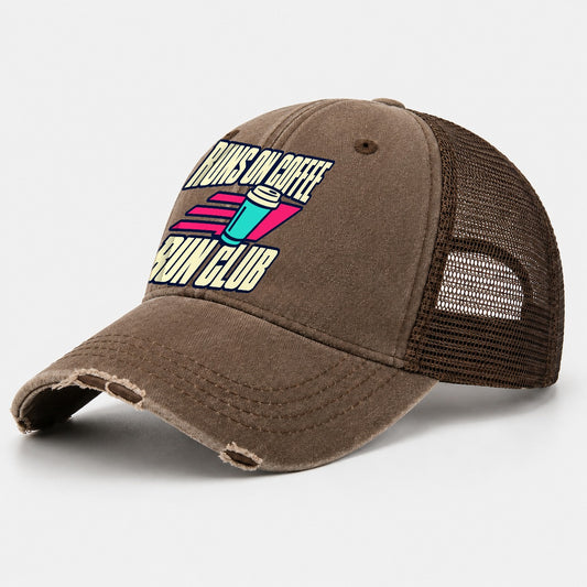 Runs On Coffee Run Club 90S Running Clubs Washed Trucker Hat – Coffee