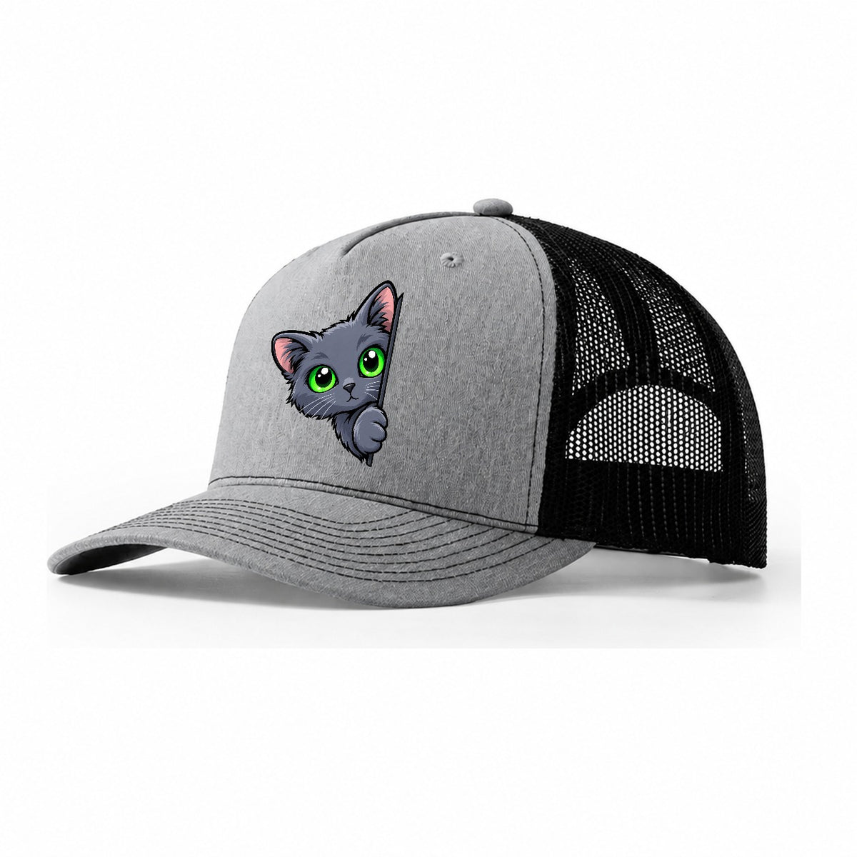 Russian Blue Side Peek Peeking Cats Trucker Hat – Sport Grey Black