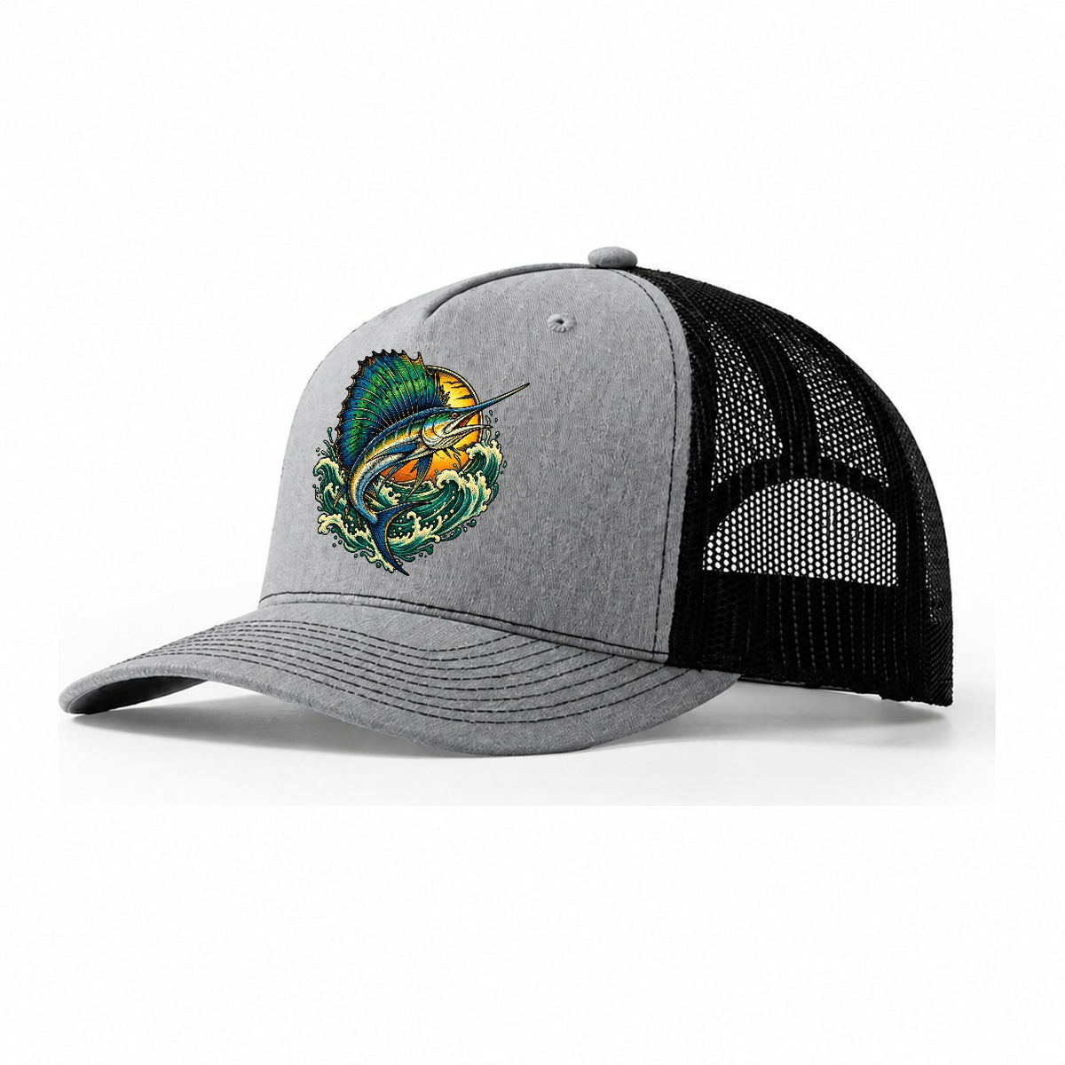 Sailfish Spearhead Fishing Club Trucker Hat – Sport Grey Black