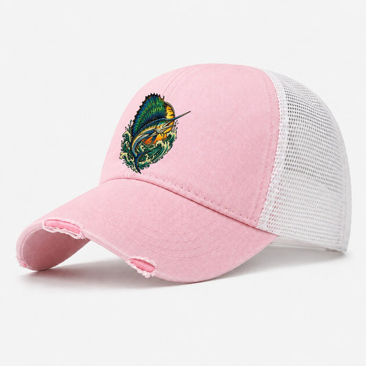 Sailfish Spearhead Fishing Club Washed Trucker Hat – Light Pink