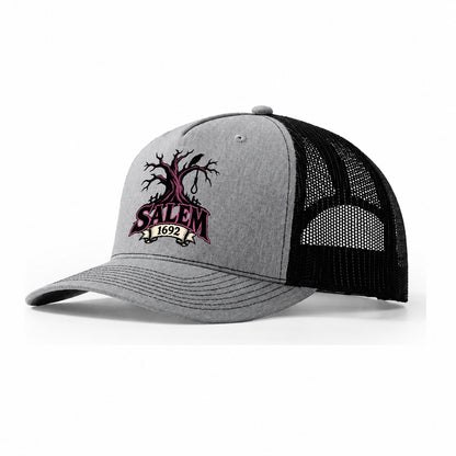 Salem Sixteen Ninety Two Witch Magic Trucker Hat – Sport Grey Black