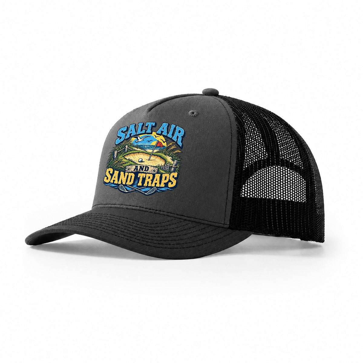 Salt Air And Sand Traps Golf Life Trucker Hat – Dark Grey Black