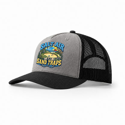 Salt Air And Sand Traps Golf Life Trucker Hat – Grey Black