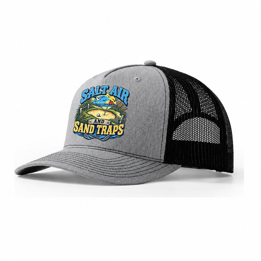 Salt Air And Sand Traps Golf Life Trucker Hat – Sport Grey Black