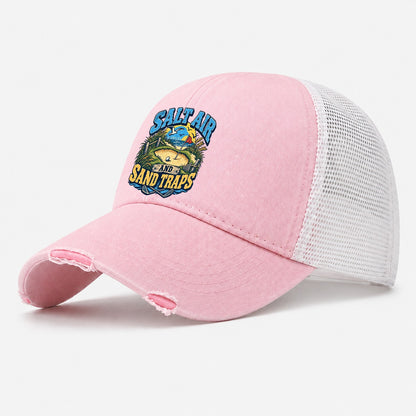 Salt Air And Sand Traps Golf Life Washed Trucker Hat – Light Pink