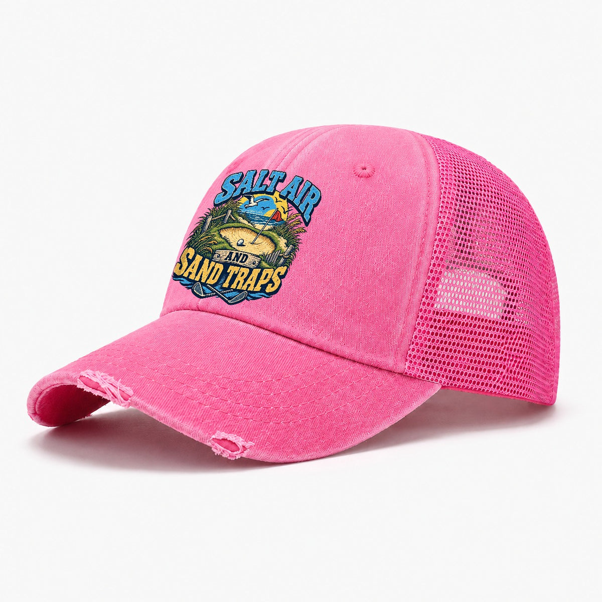 Salt Air And Sand Traps Golf Life Washed Trucker Hat – Rose