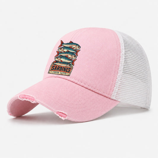 Sardine Crate Label Fishing Club Washed Trucker Hat – Light Pink