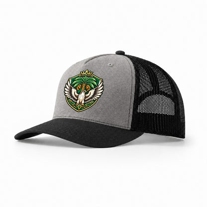 Saudi Arabia Heraldic Crest Country Logos Trucker Hat – Grey Black