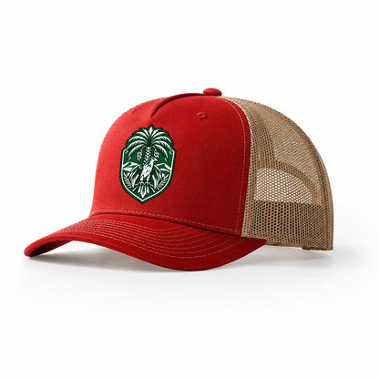 Saudi Arabia Minimal Emblem Country Logos Trucker Hat – Red Khaki
