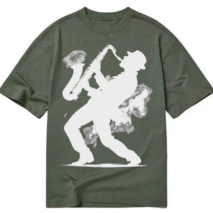 Saxophonist Playing Jazz In Smoky Room Classic T-shirt – army-green
