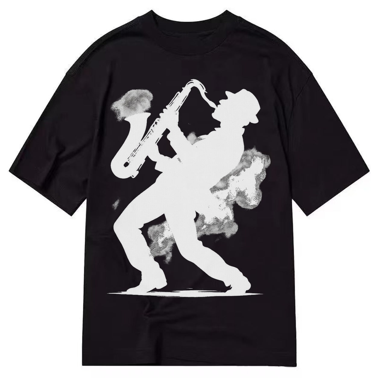 Saxophonist Playing Jazz In Smoky Room Classic T-shirt – black