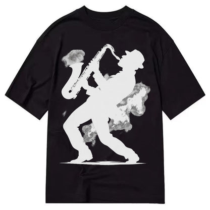Saxophonist Playing Jazz In Smoky Room Classic T-shirt – black