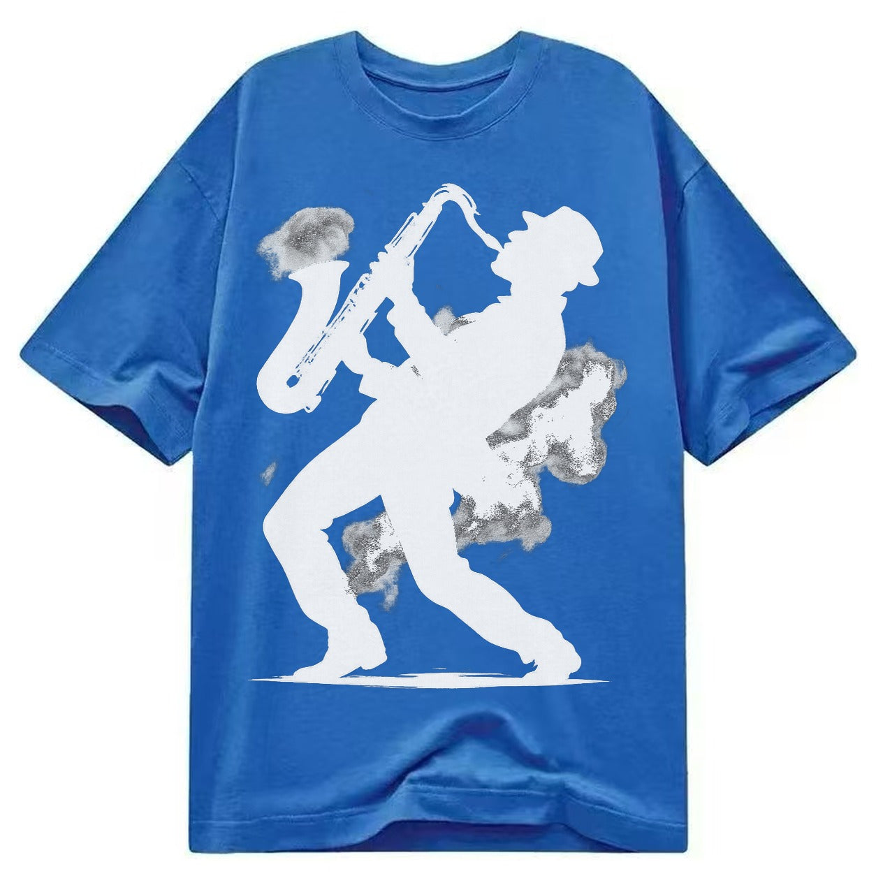 Saxophonist Playing Jazz In Smoky Room Classic T-shirt – blue